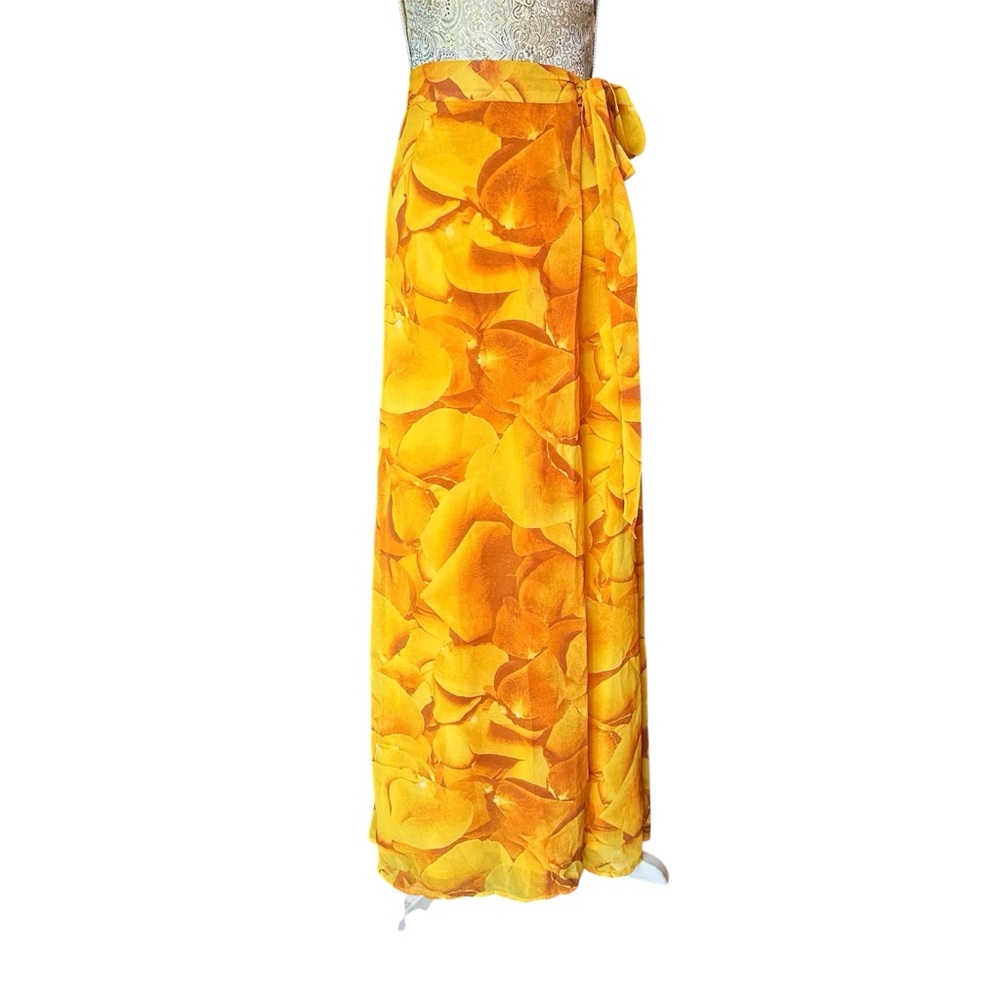 New York & Company Yellow Orange Wrap Skirt Beach Floral Vacation Festival XL